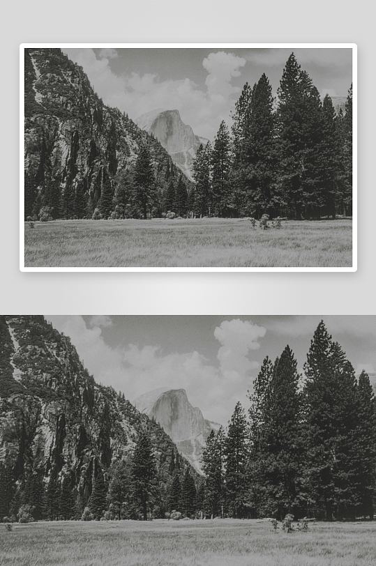 山谷森林与远山黑白景观-众图网