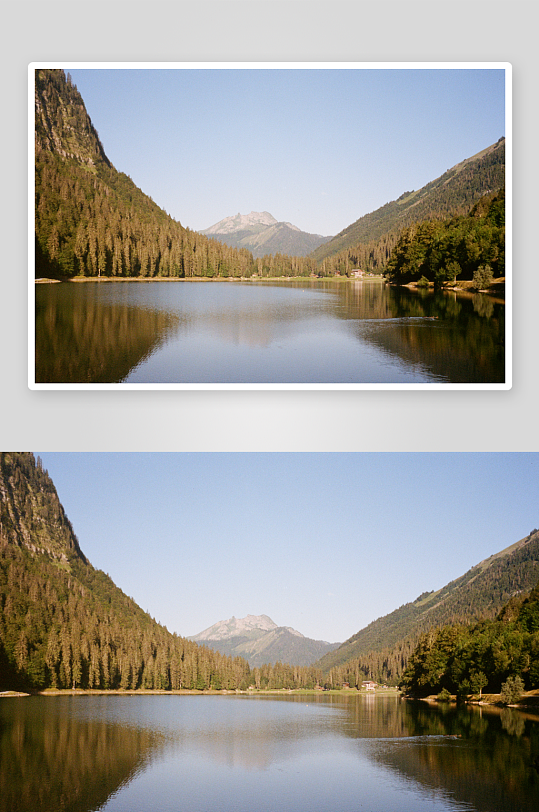 山谷湖面倒映群山-众图网