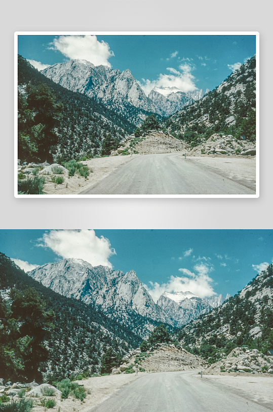 山间公路与雪山景观-众图网