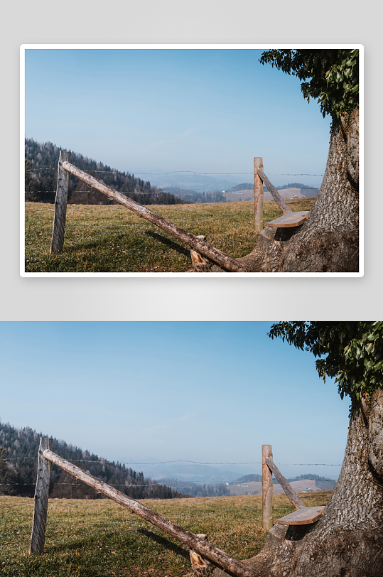 山间木栏与远眺风景-众图网