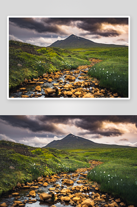 山间溪流与绿野风光-众图网