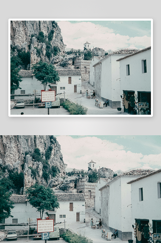 山间白墙村落街景-众图网