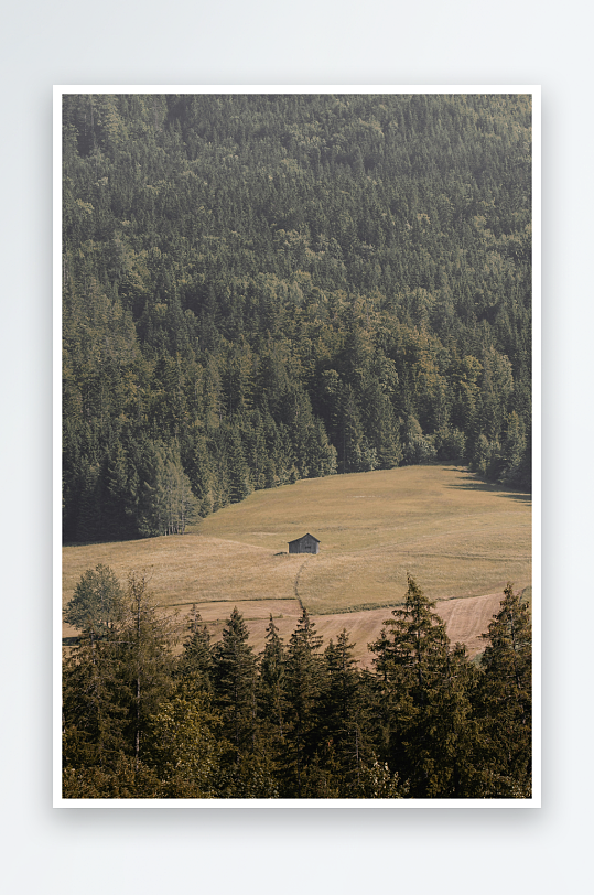 山间草坡上的孤屋-众图网