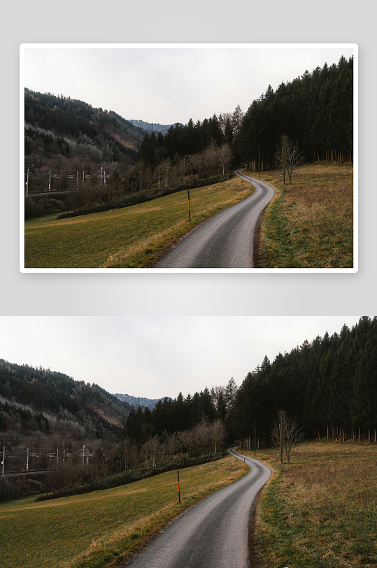 山间蜿蜒公路与森林景观-众图网