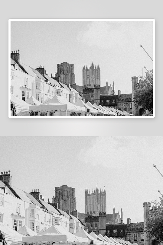 市集与教堂的黑白街景-众图网