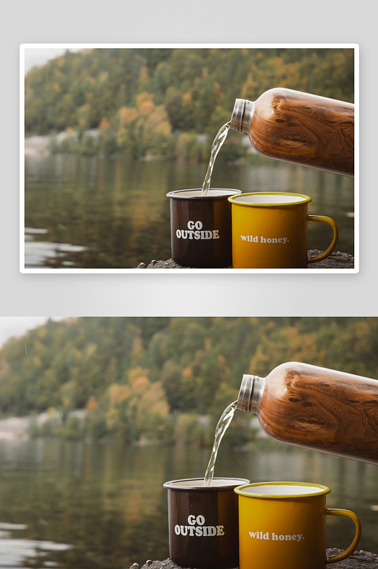 户外湖边倒水入杯-众图网