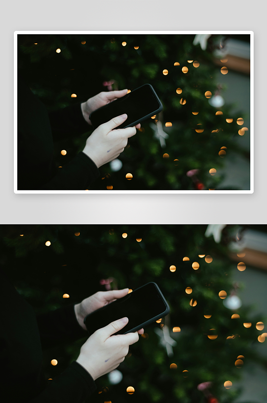 手持手机拍摄圣诞树-众图网