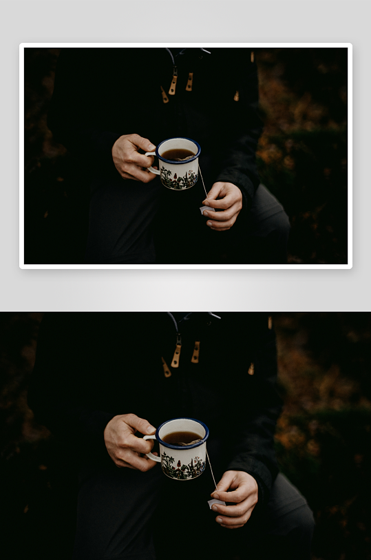 手持茶杯的户外静谧时刻-众图网