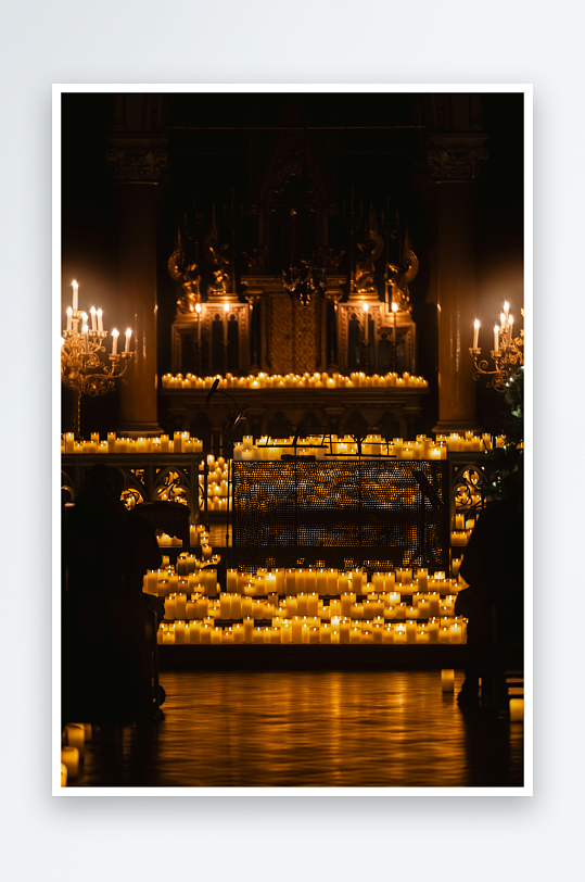 教堂内烛光环绕的祭坛-众图网