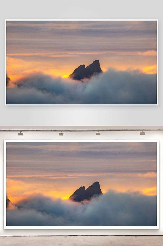 日出时分云海中的山峰-众图网