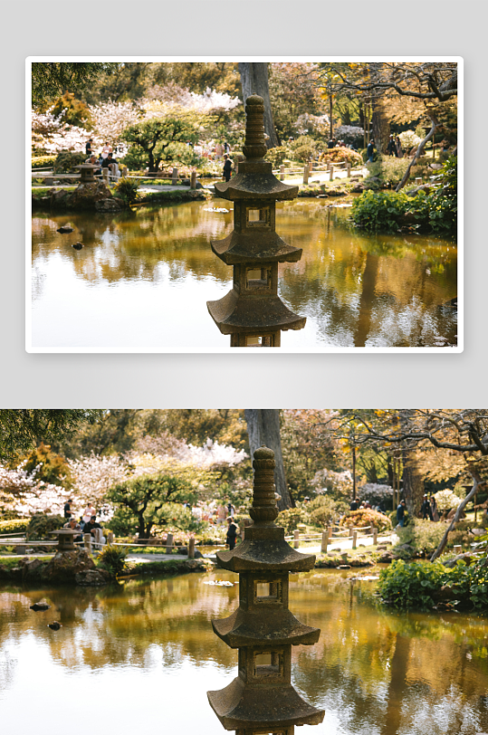 日式庭院石灯与池塘-众图网