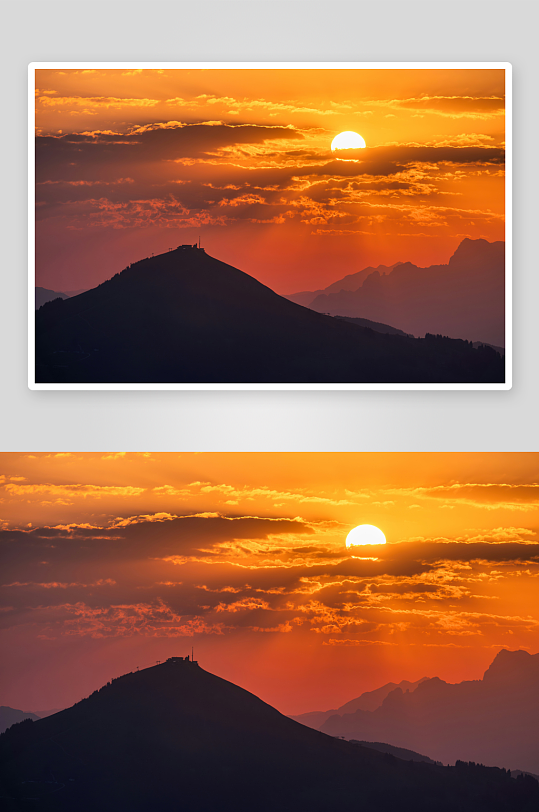 日落山巅云霞映照-众图网