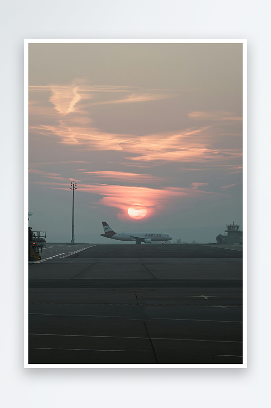 日落时分机场停机坪上的飞机-众图网