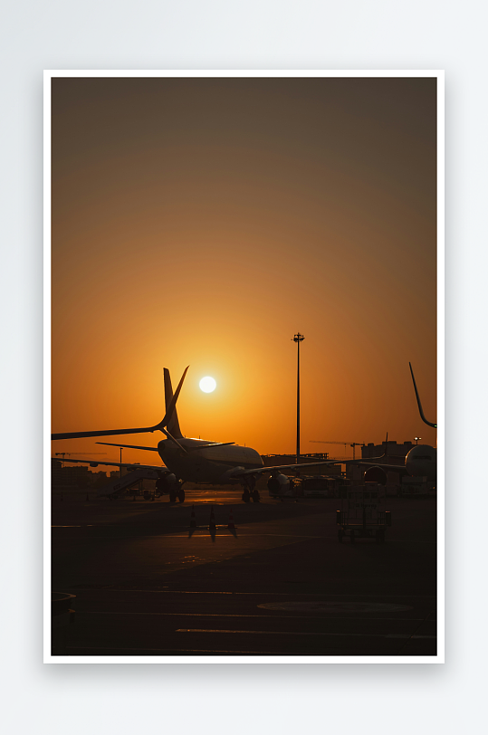 日落时分机场停机坪剪影-众图网