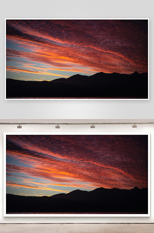 日落时分湖畔山影-众图网