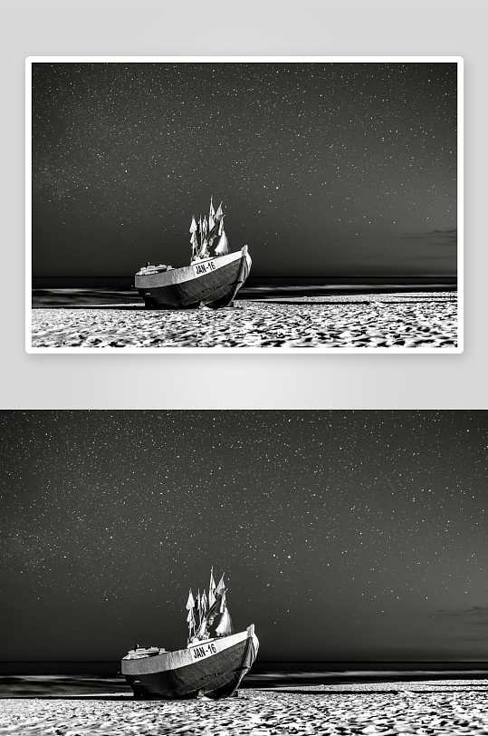 星空下搁浅的渔船-众图网