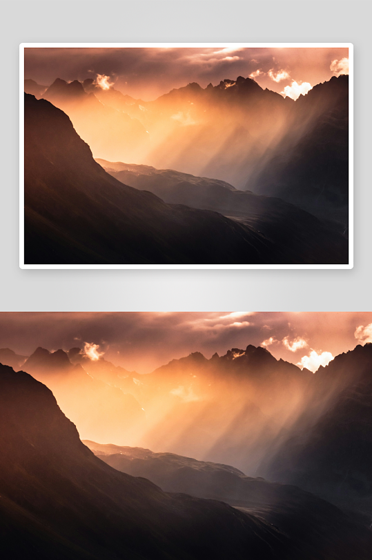 晨曦穿透山峦的壮丽景象-众图网