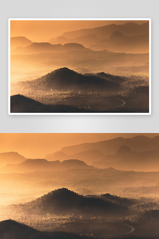 晨雾笼罩的山峦景观-众图网