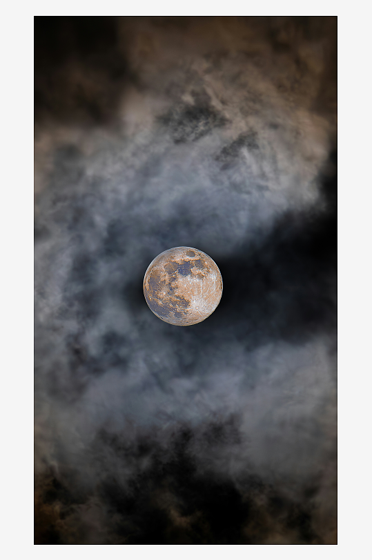 月球悬于云层之上-众图网