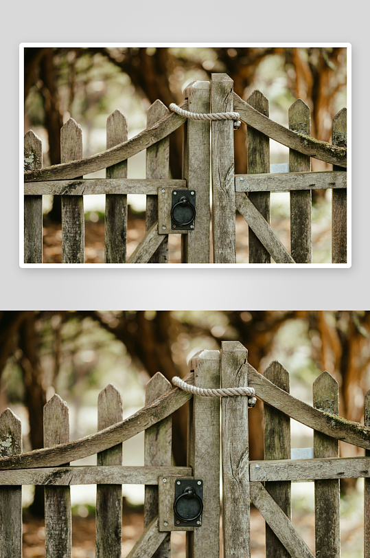 木制围栏门与绳索锁-众图网