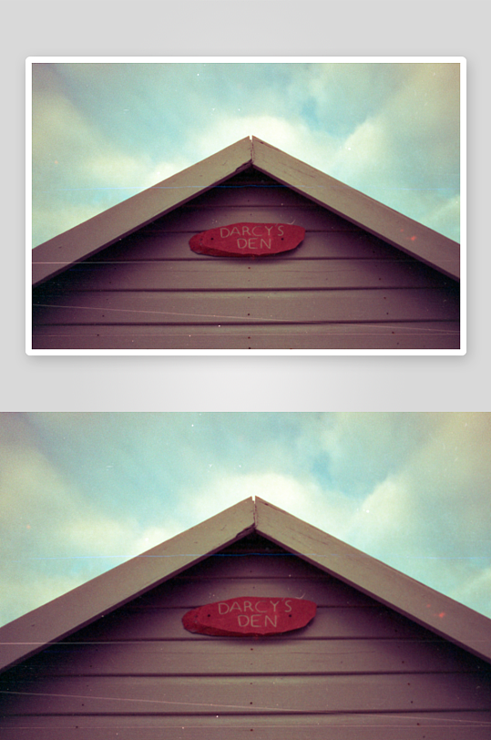 木屋屋顶上的红色标牌-众图网