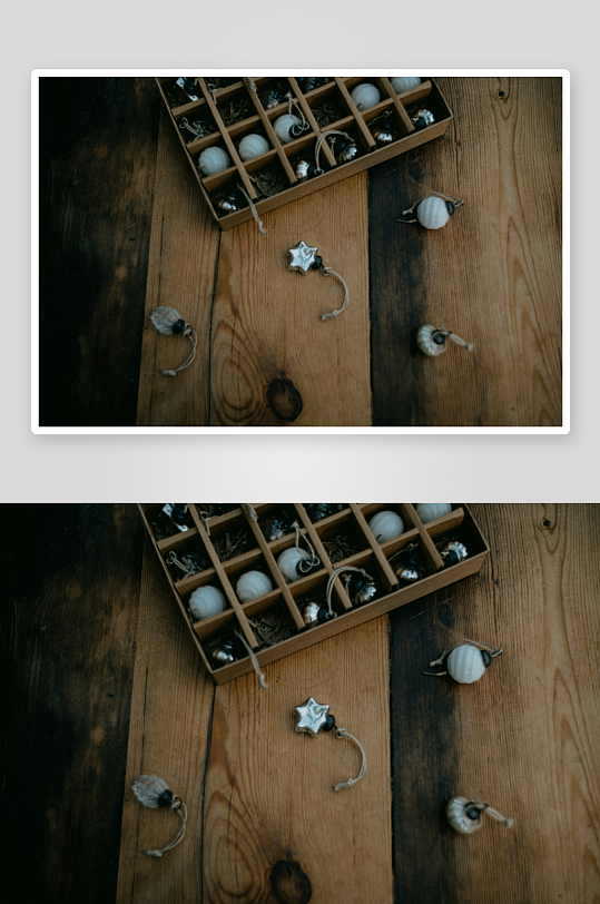 木质桌面上的节日装饰品-众图网