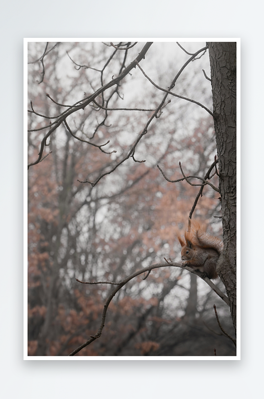 松鼠栖息于树干旁-众图网