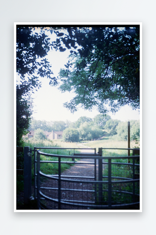 林间小径铁门远景-众图网