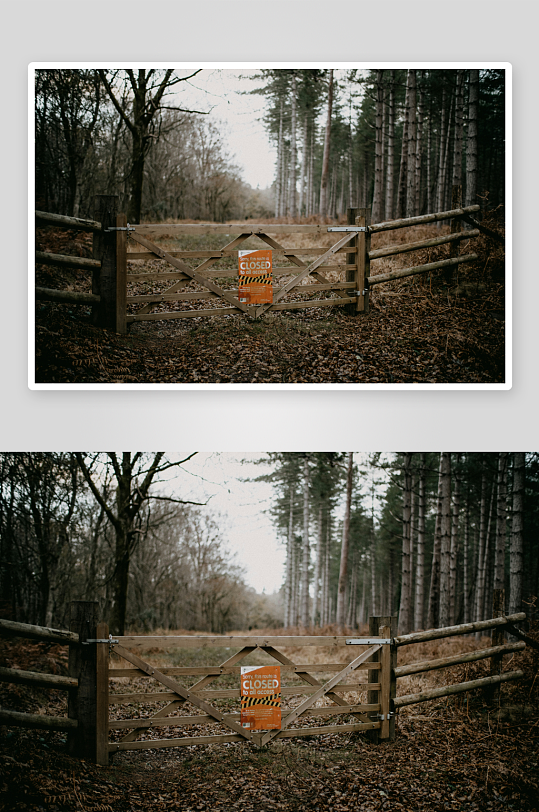 林间木门关闭景象-众图网