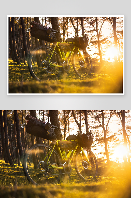 林间自行车静置日落时-众图网