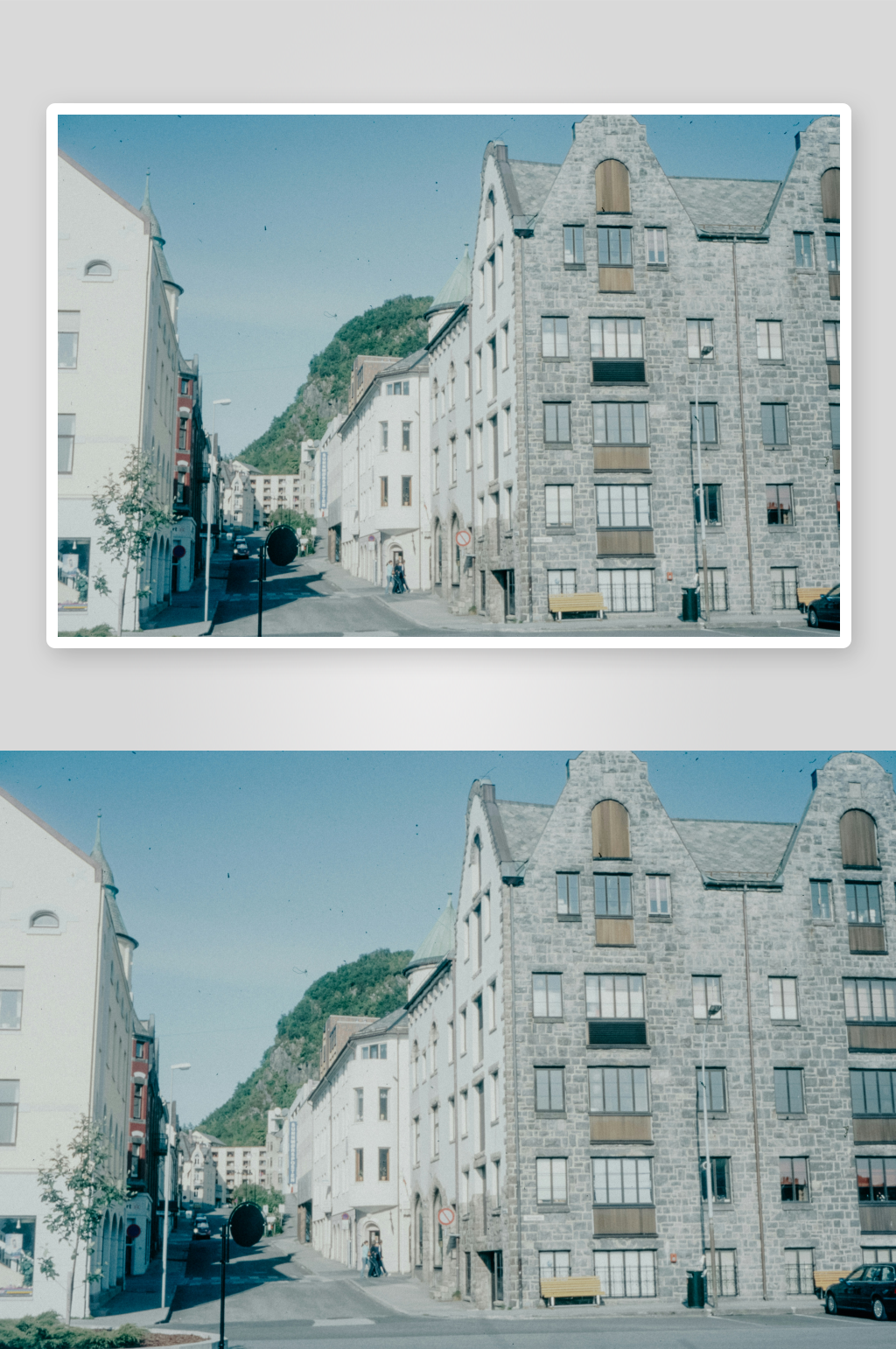 石砌建筑街道与山景素材