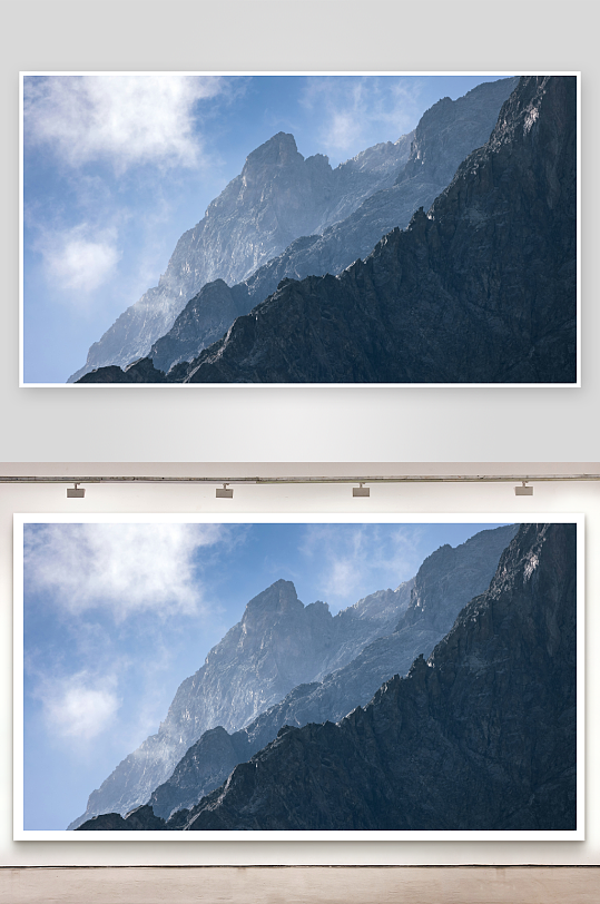 雪山峭壁与蓝天云影-众图网