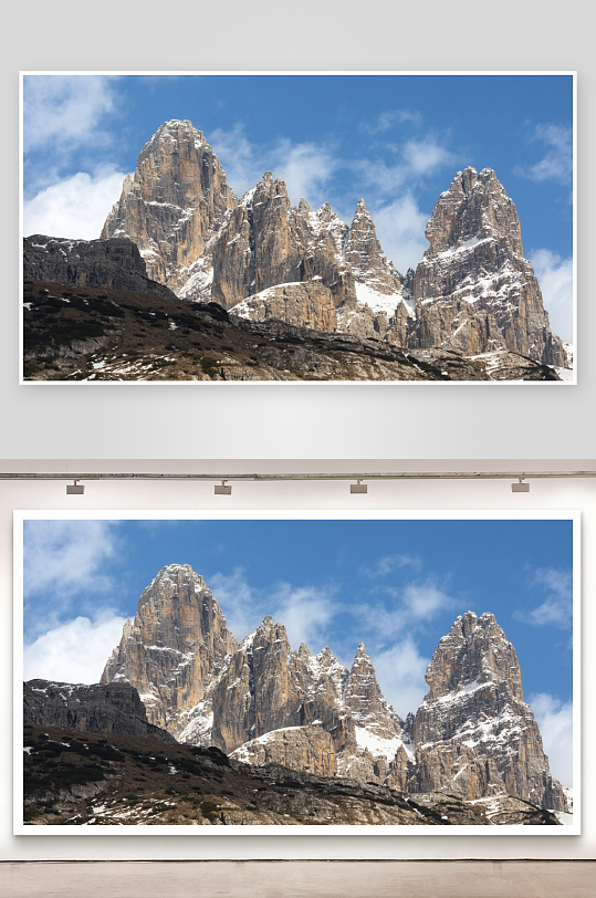 雪山峭壁与蓝天白云-众图网