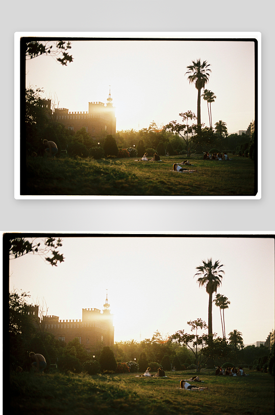 夕阳下的公园休闲场景-众图网