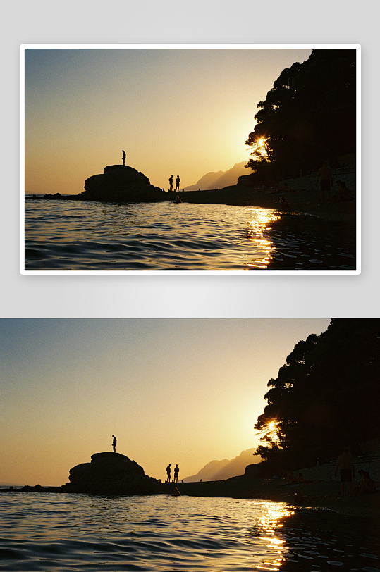 夕阳下的海边剪影-众图网