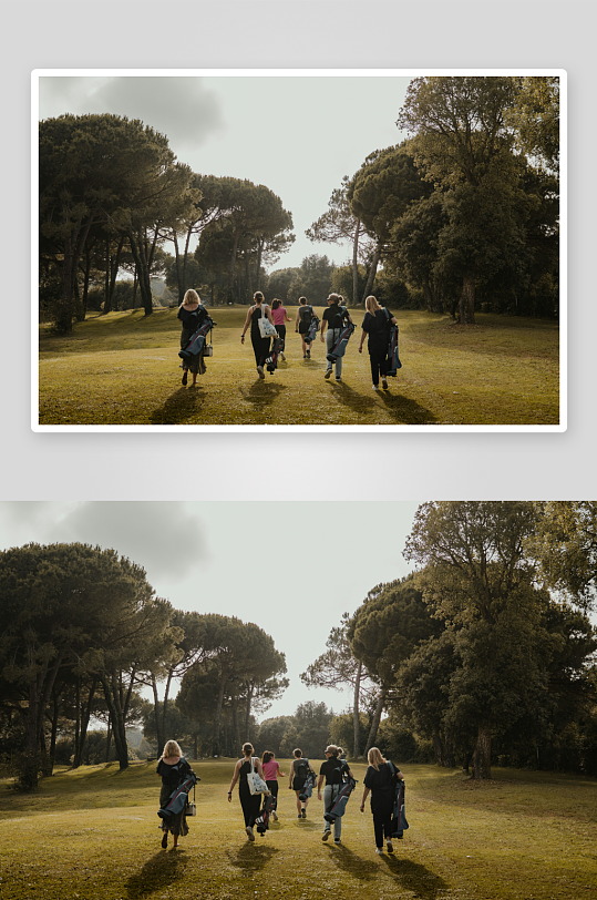 多人在公园草地上行走-众图网