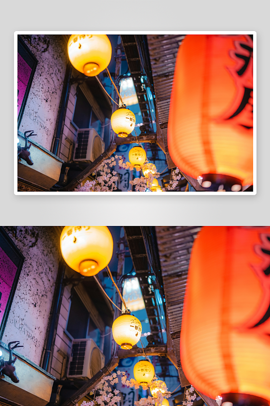 夜市灯笼与樱花街景-众图网