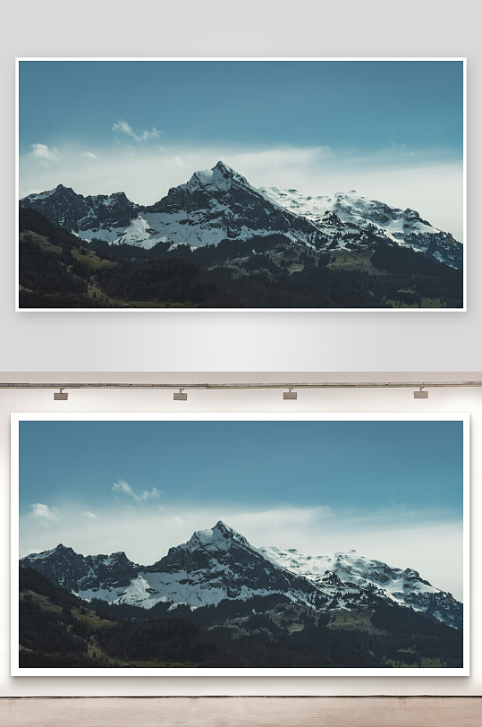 雪山峰顶与蓝天云影-众图网