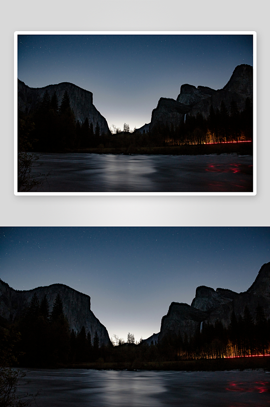 夜幕下的山谷河流-众图网