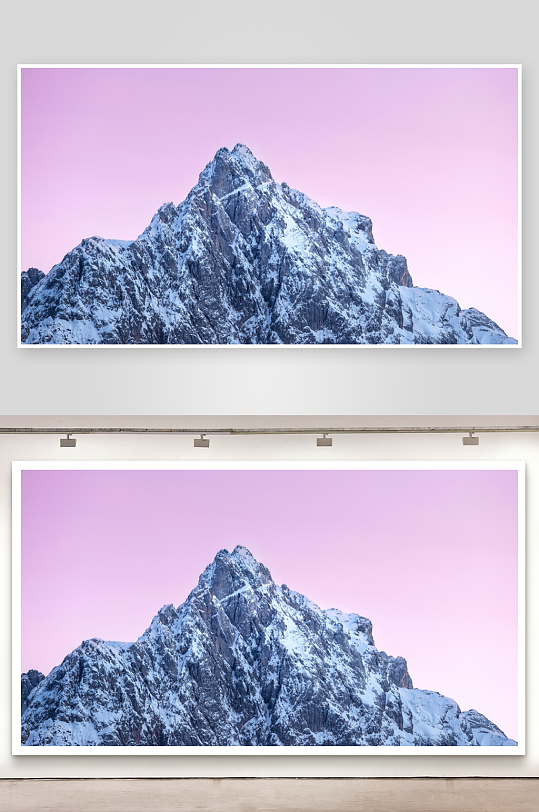 雪山峰顶映粉红天空-众图网