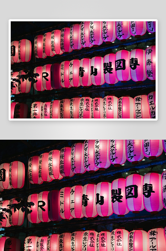 夜晚悬挂的红色灯笼-众图网