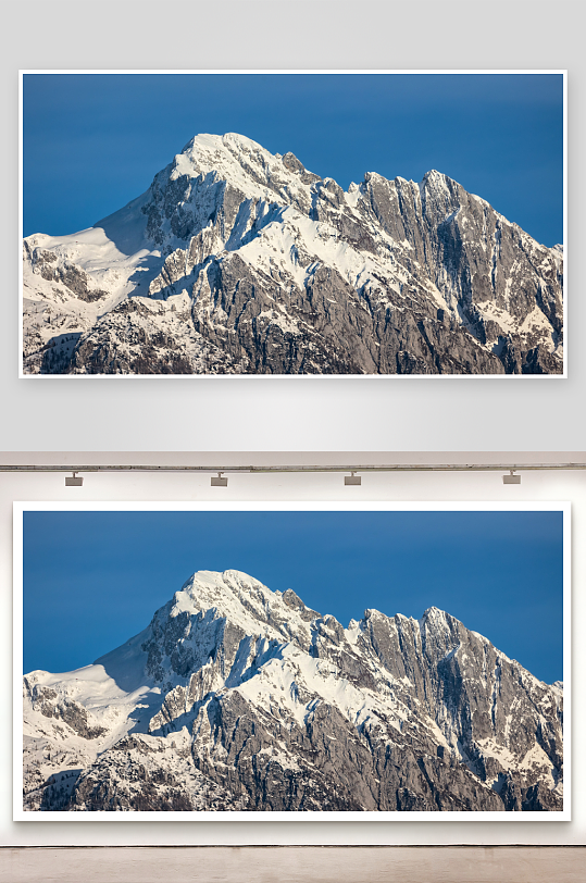 雪山峰顶蓝天映衬-众图网