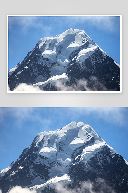 雪山峰顶蓝天白云-众图网