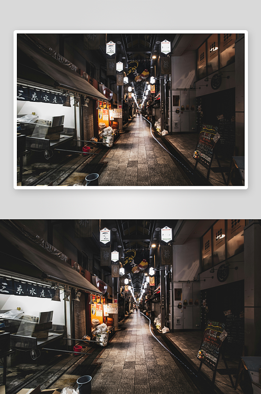 夜晚灯光下的传统街巷-众图网