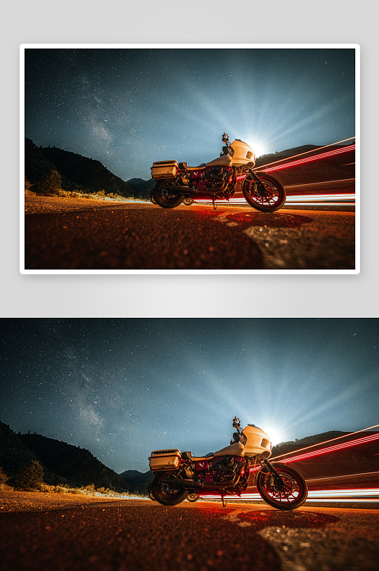 夜景公路摩托车静停-众图网