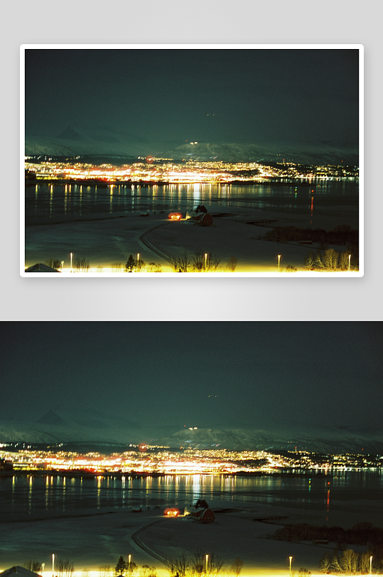 夜景城市湖畔灯火-众图网