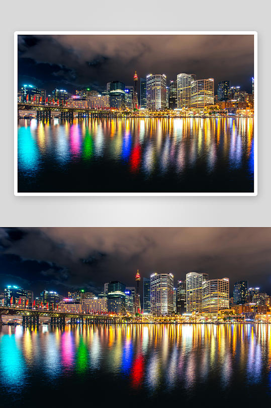 夜景城市灯光倒影-众图网