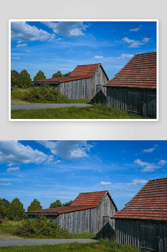 乡村木屋与红瓦屋顶-众图网