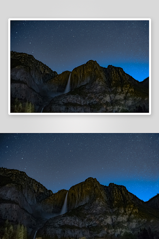 夜空下的瀑布与山峦-众图网