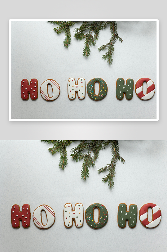 圣诞主题饼干与松枝装饰-众图网